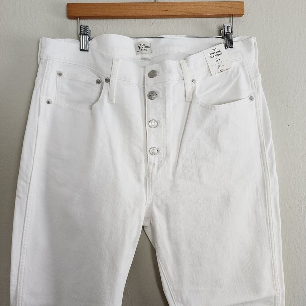 J. Crew 10" High Rise Vintage Straight White Denim Jean Perfecting Pocket 33 NWT - Picture 6 of 8
